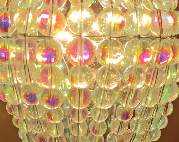 Crystal Chandelier Inspired Aurora Borealis AB Glass Lightbulb GLS Bulb Cover Sleeve Pendant Lamp Better than Lamp Shade Light Drops Beads