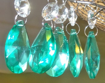 Aqua Marine Turquoise Lamp Light Parts Chandelier Drops Glass Crystals Droplets Oval Beads Vintage Antique Christmas Wedding Decorations