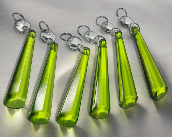Sage Chandelier 3" Blunt Icicles Vintage Green Glass Crystals Droplets Beads Prisms Vintage Christmas Tree Wedding Decorations Lamp Parts