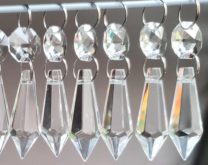 Chandelier Drops Glass 37mm 1.5" Torpedo Crystals Droplets Beads Christmas Tree Vintage Retro Wedding Decoration Light Crafts Lamp Parts