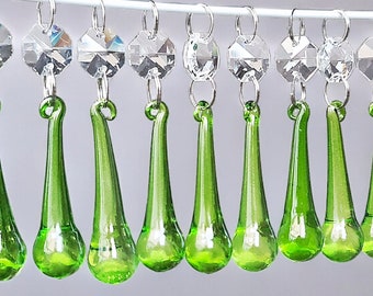 Sage Green Chandelier Drops Glass Crystals Droplets Prisms Orb Beads Christmas Tree Wedding Decor Light Lamp Parts Spares Sun Catchers Retro