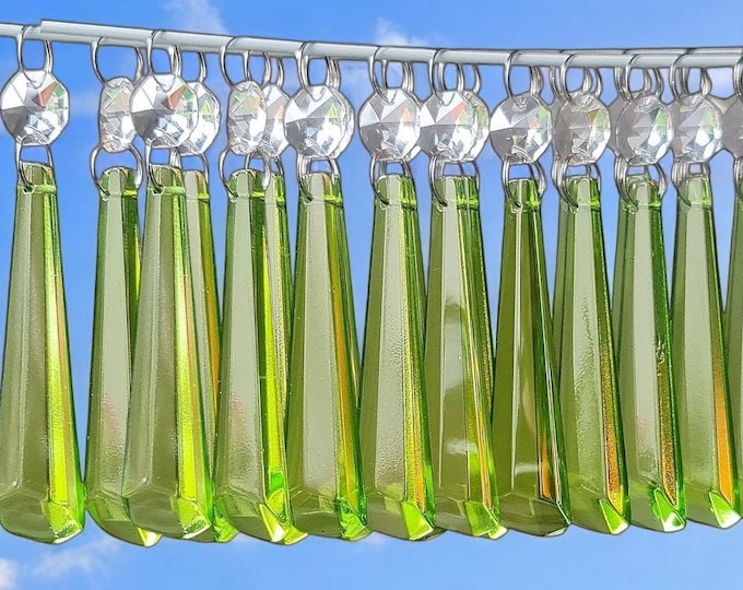 Sage Antique Green Chandelier Drops 3" Blunt Icicles Glass Crystals Droplets Beads Prisms Christmas Tree Wedding Decorations Sun Catchers