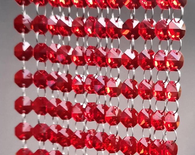 14mm Red Octagon Chandelier Drops Light Crafts Parts Glass Crystals Droplets Beads Christmas Tree Wedding Decorations Garland Prisms Vintage