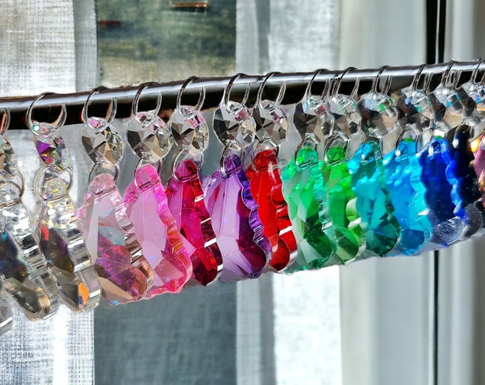 Choice of 14 Colours - Chandelier Drops Glass Crystals Droplets Leaf Pendant Beads Vintage Look Christmas Tree Wedding Decoration Prisms Hot