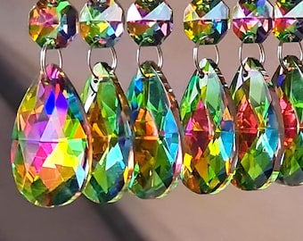 AB Vitrail Rainbow Chandelier Drops Glass Crystals Droplets Oval Prisms Beads Colour Christmas Tree Wedding Decoration Gothic Crafts Parts