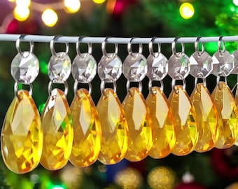 Chandelier Drops Glass Crystals Orange Droplets Beads Prisms Vintage Christmas Tree Wedding Decorations Hanging Charms Light Retro Lamp Part