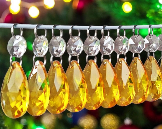 Chandelier Drops Glass Crystals Orange Droplets Beads Prisms Vintage Christmas Tree Wedding Decorations Hanging Charms Light Retro Lamp Part