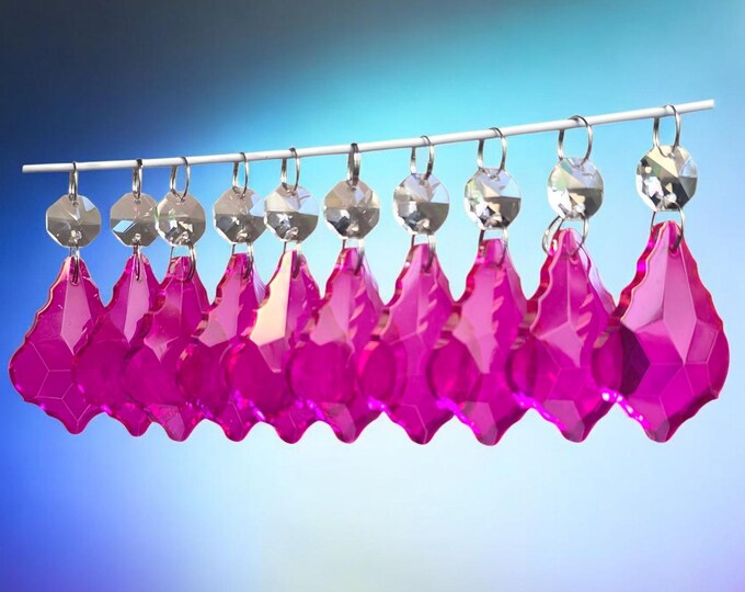 Raspberry Red Chandelier Drops 2" Leaf Glass Crystals Droplets Pendalogue Beads Vintage Christmas Tree Wedding Decorations Crafts Parts Deco