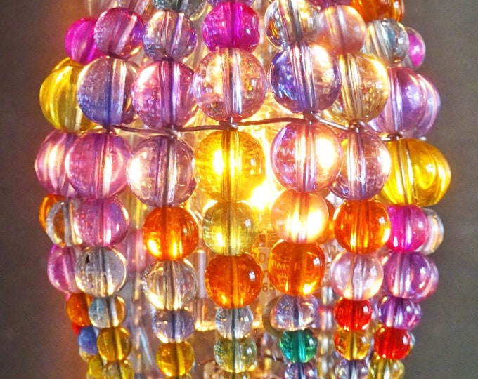 Crystal Chandelier Inspired Glass Beaded Lightbulb Candle Bulb Cover Pastel Rainbow Multi Pendant Lamp Lamp Shade Light Drops Moroccan Look