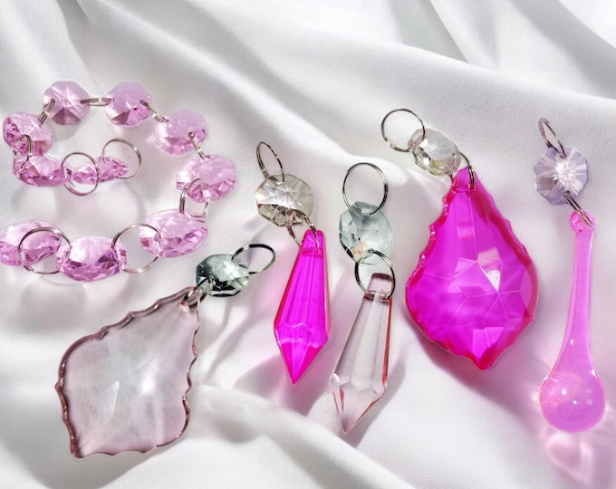 HOT or ROSE PINK Chandelier Prisms Sun Catchers Glass Beads Crystals Vintage Wedding Christmas Crafts Light Lamp Parts Window Decorations
