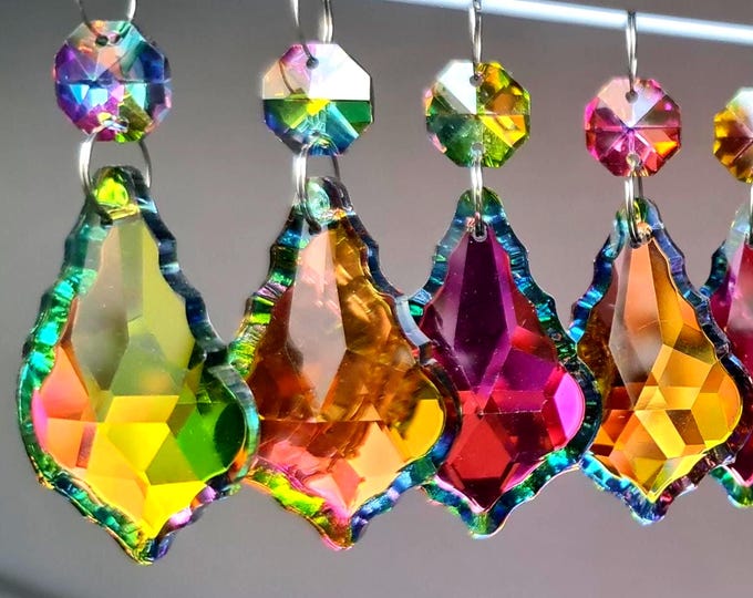 Crystals Droplets Leaf Prism AB Vitrail Rainbow Sun Catchers Chandelier Drops Glass Beads Colour Wedding Decorations Crafts Lamp Light Parts