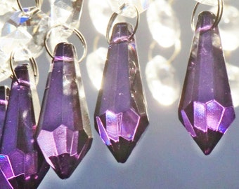 5 Purple Chandelier Drops Glass Crystals Droplets Torpedo Beads Feng Shui Vintage Christmas Tree Wedding Decorations Crafts Light Parts Chic