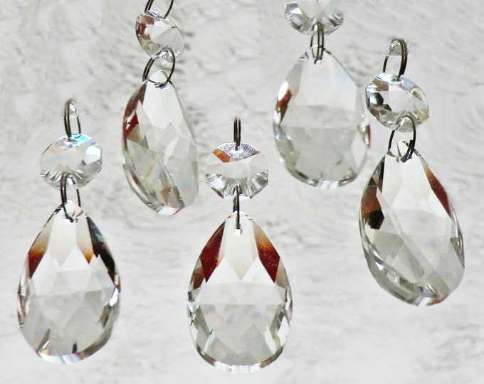 Chandelier Drops Clear Glass Crystals Droplets Facet Oval Beads Prisms Lamp Light Parts Pendant Christmas Tree Wedding Decorations Vintage