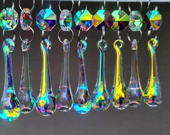 Aurora Borealis Chandelier Water Drops Glass AB Crystals Droplets 2" Orb Beads Christmas Tree Wedding Decoration Light Lamp Prism Chic Parts