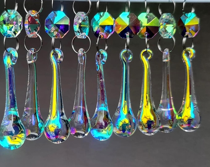 Aurora Borealis Chandelier Water Drops Glass AB Crystals Droplets 2" Orb Beads Christmas Tree Wedding Decoration Light Lamp Prism Chic Parts