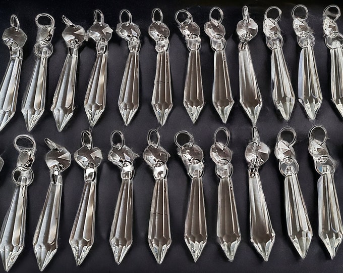 Chandelier Torpedo Icicle 50mm 2" Glass Crystals Sun Catcher Beads Christmas Tree Vintage Retro Wedding Decoration Light Crafts Lamp Parts