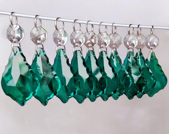 Retro Peacock Antique Green Hanging Sun Catchers Chandelier Cut Glass Crystals Droplets Leaf Beads Prisms Christmas Tree Wedding Decorations