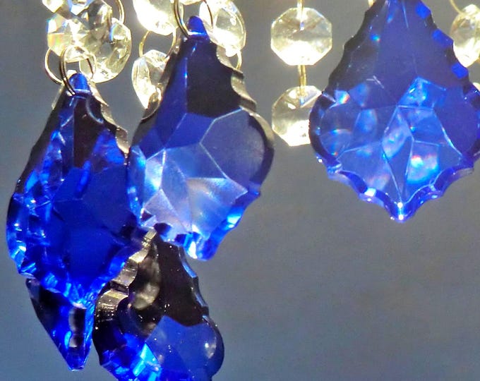 Cobalt Blue Chandelier Drops Glass Crystals Droplets Prism 2" Leaf Vintage Christmas Tree Wedding Decorations Beads Sun Catchers Lamp Parts