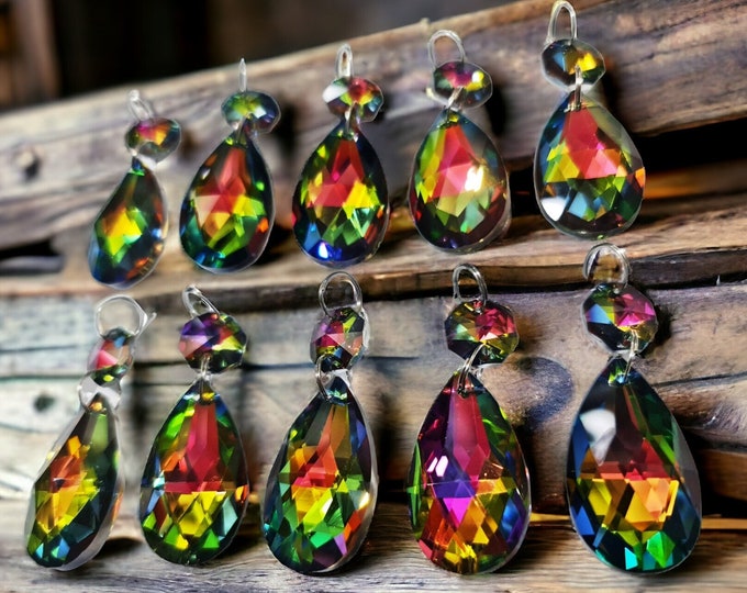 AB Vitrail Sun Catcher Rainbow Maker Chandelier Drops Glass Crystals Droplets Oval Prisms Beads Colour Christmas Tree Wedding Decorations