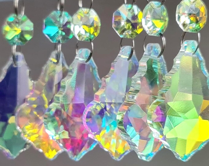 Aurora Borealis Chandelier Drops Glass Vintage AB Crystals Droplets 2" Leaf Beads Christmas Tree Wedding Decoration Light Lamp Prisms Parts