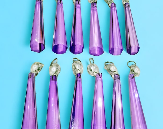 Lilac Violet Chandelier Drops Glass Crystals Droplets Icicle Beads Vintage Christmas Wishing Tree Wedding Decorations Ornament Light Prisms