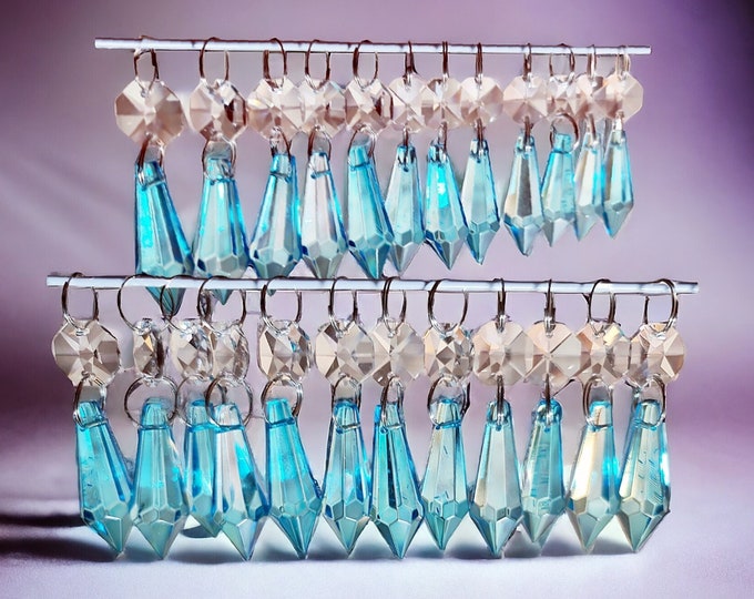 Aqua Teal Turquoise Torpedo Chandelier Drops Glass Crystals Retro Droplets Christmas Tree Wedding Wishing Decoration Beads Light Lamp Parts