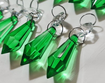 Emerald Green Torpedo Icicle Chandelier Drops Glass Crystals Droplets Beads Christmas Tree Wedding Decorations Light Lamp Parts Prisms Retro