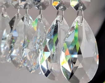 Oval Teardrop 1.5" or 2" or 3" Chandelier Clear Cut Glass Crystals Droplets Facet Beads Prisms Lamp Parts Christmas Tree Wedding Decoration