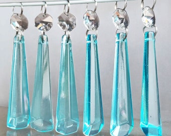 Aqua Teal Blue Chandelier Drops Cut Glass Crystals Droplets Icicle Beads Art Deco Christmas Tree Wedding Decorations Crafts Retro Lamp Parts