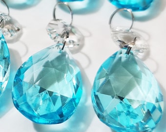 Aqua Light Teal Chandelier Drops Glass Crystals Droplets Oval Beads Vintage Antique Deco Christmas Wishing Tree Wedding Decorations Rainbow