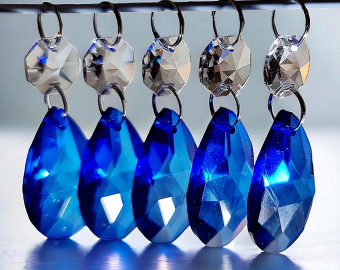Cobalt Blue Chandelier Drops Glass Crystals Droplets Oval Sun Catcher Beads Christmas Tree Wedding Crafts Feng Shui Lamp Light Parts Deco