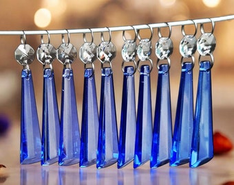 Cobalt Blue Christmas Tree Wedding Decorations Chandelier Drops Glass Crystals Droplets Icicle Hanging Beads Crafts Sun Catcher Light Parts