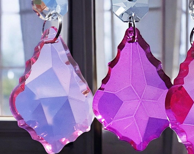 Rose Pink OR Hot Pink Chandelier Drops Glass Crystals Droplets Chic Leaf Beads Vintage Christmas Tree Wedding Decorations Prisms Light Parts