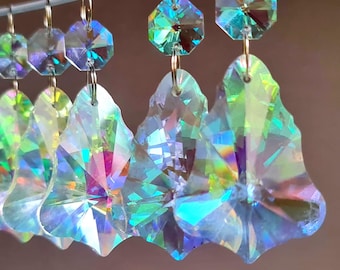 Aurora Borealis AB 2" Bell Double Side Facet Chandelier Drops Glass Iridescent Crystals Prisms Droplets Beads Christmas Tree Wedding Wishing