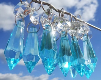 Aqua Teal Turquoise Chandelier Drops Glass Crystals Retro Droplets Torpedo Christmas Tree Wedding Wishing Decoration Beads Light Lamp Parts