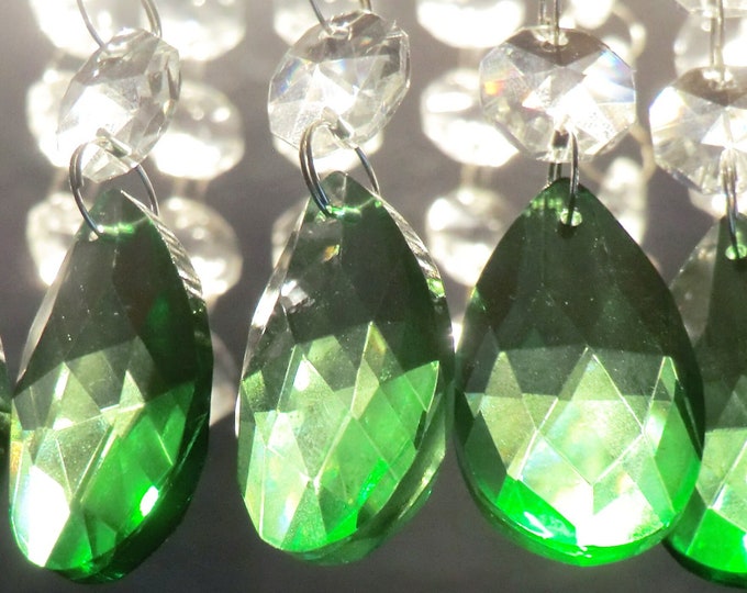 Emerald Green Chandelier Drops Glass Crystals  Droplets Oval Beads Christmas Tree Wedding Craft Light Lamp Spare Lighting Antique Parts