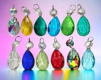 Pick a Colour - Oval Teardrop Chandelier Drops Glass Crystals Droplets Beads Vintage Christmas Tree Wedding Decorations Pride Sun Catchers