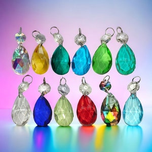 Pick a Colour - Oval Teardrop Chandelier Drops Glass Crystals Droplets Beads Vintage Christmas Tree Wedding Decorations Pride Sun Catchers