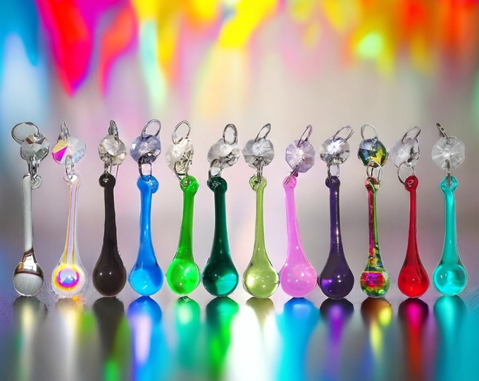 Choice of 12 Colours - Chandelier Glass Crystals Droplets Beads French Orbs Christmas Tree Wedding Decorations Prisms Pride Prom Sun Catcher