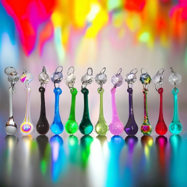 Choice of 12 Colours - Chandelier Drops Glass Crystals Droplets Chic Tear Drop Beads French Orbs Christmas Tree Wedding Decorations Prisms