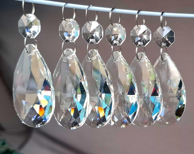 Chandelier Drops 2" 50mm Oval Almond Clear Glass Crystals Droplets Light Parts Retro Beads Christmas Tree Wedding Decorations Antique Crafts