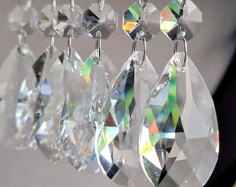 Oval Teardrop 1.5" or 2" or 3" Chandelier Clear Cut Glass Crystals Droplets Facet Beads Prisms Lamp Parts Christmas Tree Wedding Decoration