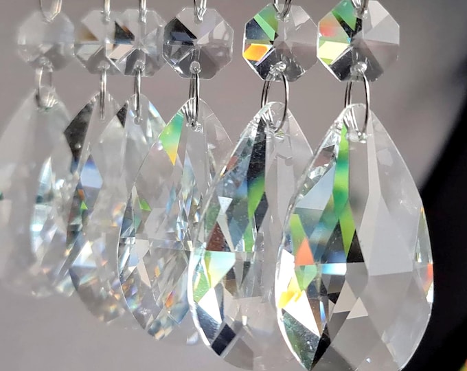 Oval Teardrop 1.5" or 2" or 3" Chandelier Clear Cut Glass Crystals Droplets Facet Beads Prisms Lamp Parts Christmas Tree Wedding Decoration