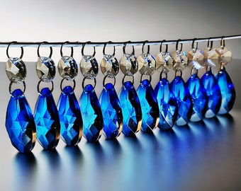 Cobalt Blue Chandelier Drops Glass Crystals Droplets Oval Sun Catcher Beads Christmas Tree Wedding Crafts Feng Shui Lamp Light Parts Deco