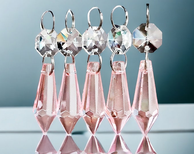 Light Pink Torpedo Chandelier Drops Glass Crystals Droplets Country Chic Prisms Vintage Christmas Tree Wedding Decorations Lamp Parts Beads