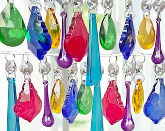 12 or 24 Multi Colour Sun Catchers Chandelier Cut Glass Crystals Rainbow Color Droplets Beads Christmas Tree Wedding Decorations Light Parts
