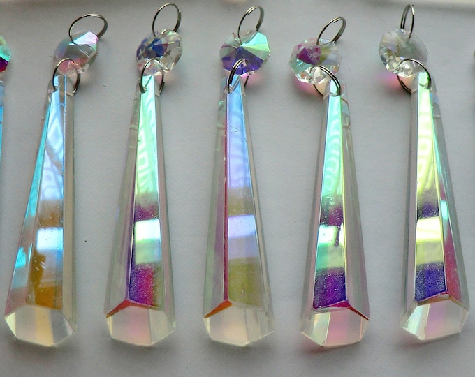 Aurora Borealis Chandelier Drops Glass AB Crystals Droplets 3" Blunt End Icicles Beads Christmas Tree Decoration Light Lamp Prisms Parts