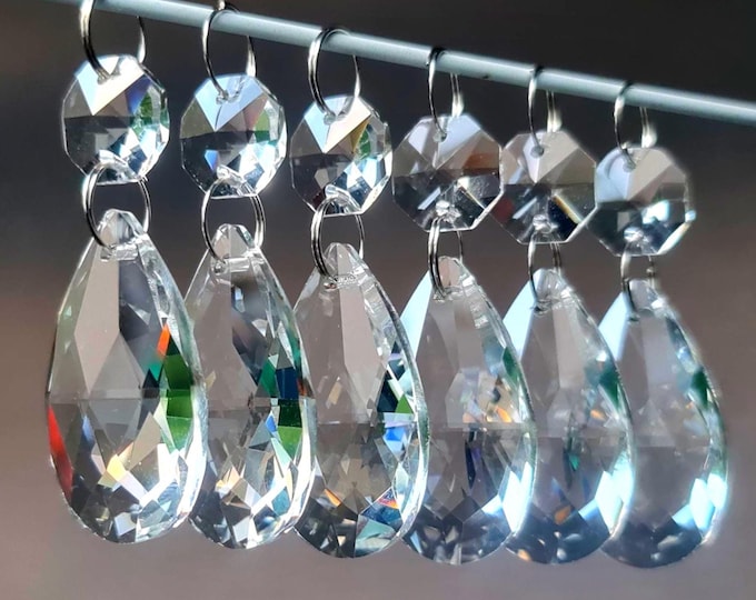 1.5" Facet Oval Teardrop Chandelier Drops Clear Cut Glass Crystals Beads Prisms Lamp Light Parts Christmas Tree Wedding Decorations Vintage