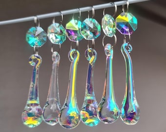 Aurora Borealis Chandelier Water Drops Glass AB Crystals Droplets 2" Orb Beads Christmas Tree Wedding Decoration Light Lamp Prism Chic Parts