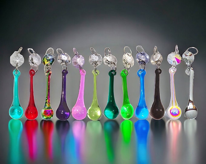 Pick From 12 Retro Colours - Chandelier Drops Glass Crystals Droplets Orb Beads Christmas Tree Wedding Sun Catcher Window Decorations Prisms